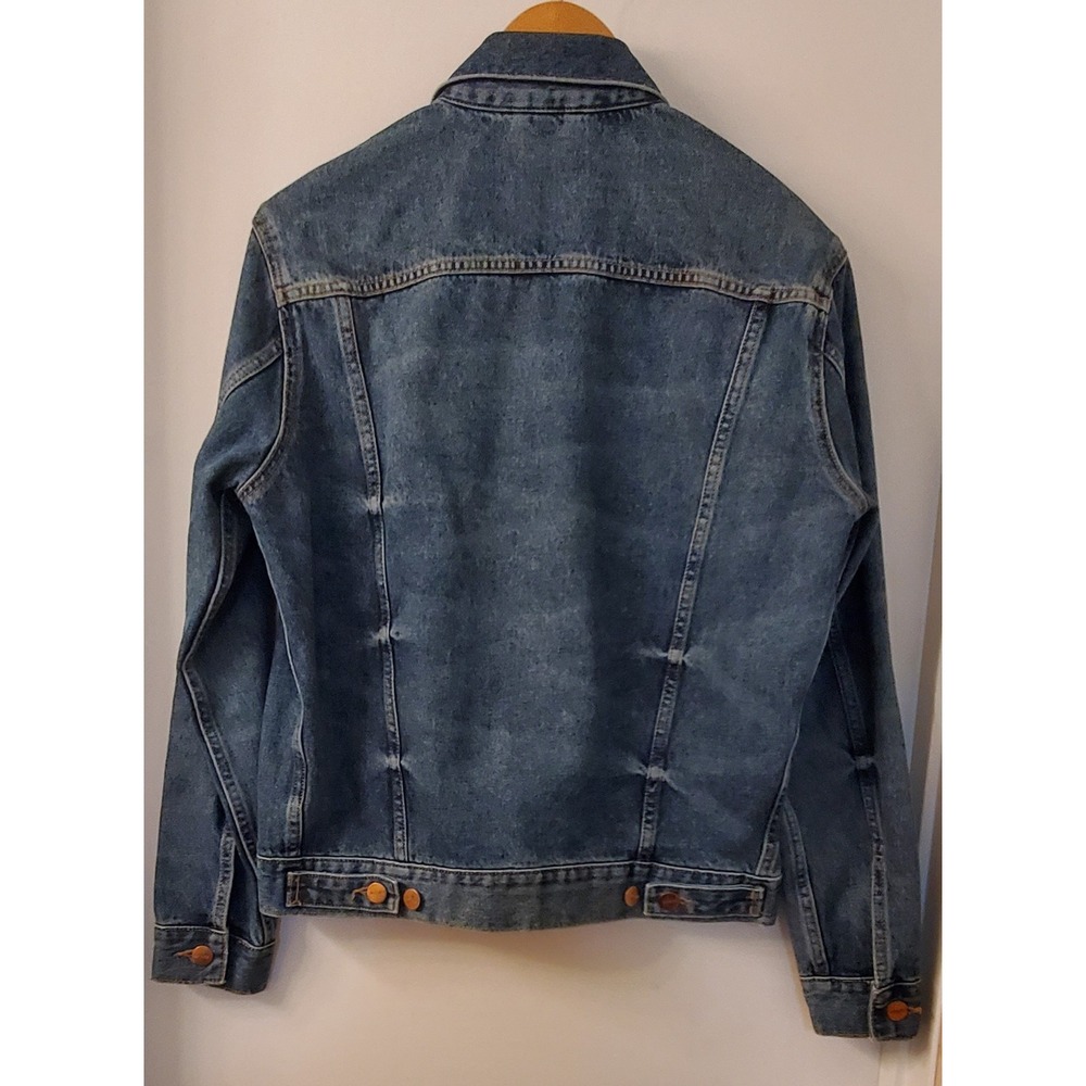 Warp + Weft Jean Trucker Jacket Denim Sea Seattle Scout Blue SM Copper Unisex - Picture 10 of 16
